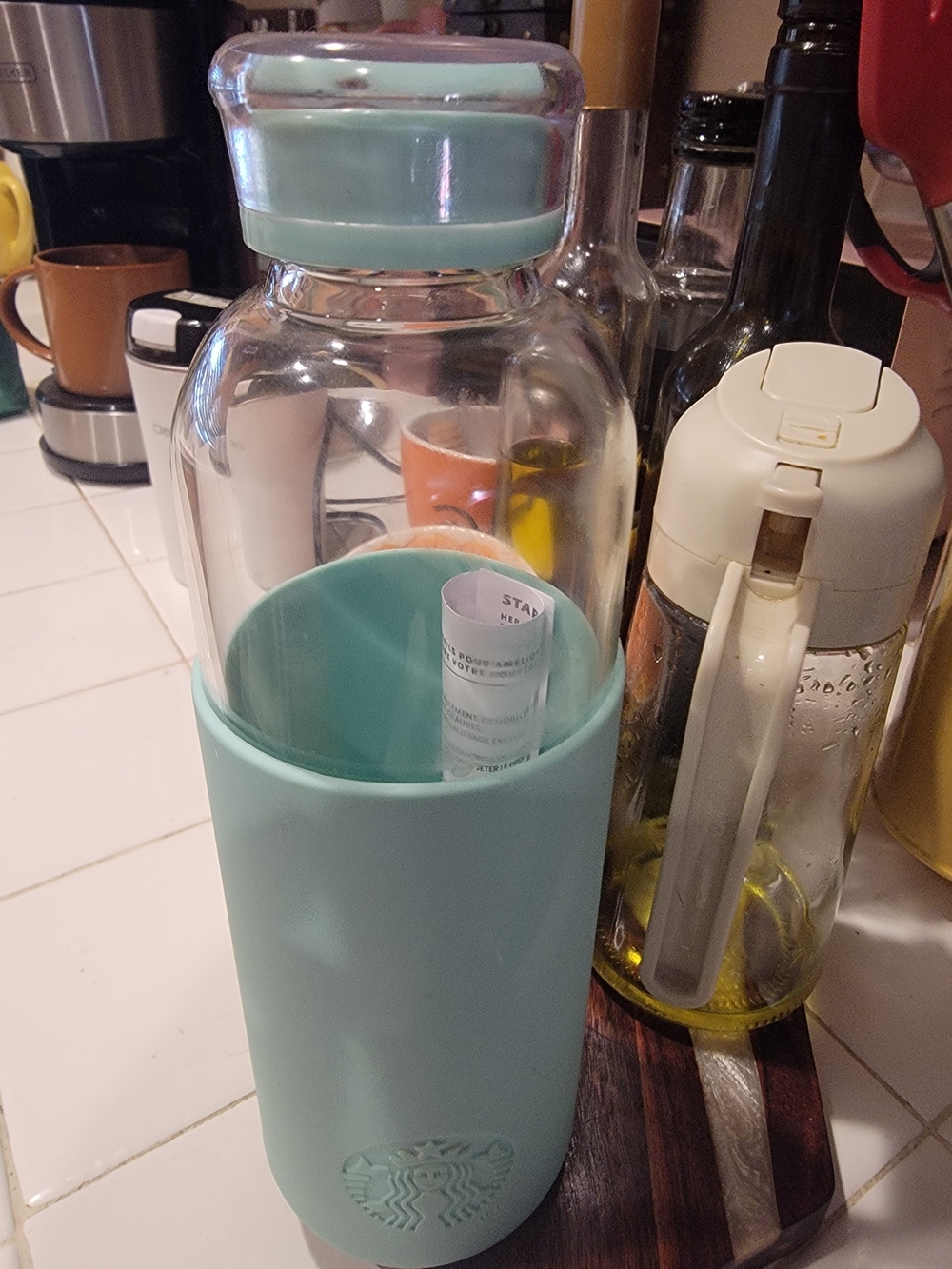 Starbucks Mint Glass Water Bottle with Silicone Sleeve and Lid